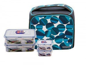 Locknlock Deluxe Plastic Lunch Box With Bag Set, 4-pieces, Multicolour Lunch Boxes | 83CFBPYQO