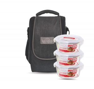 Locknlock Glass Lunch Box With Lunch Bag (Set Of 3 Piece) Lunch Boxes | 03ORETGUV