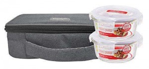 Locknlock Glass Lunch Box With Lunch Bag | (380ml x Set Of 2 Piece) - Grey Lunch Boxes | 81KTEXLZO