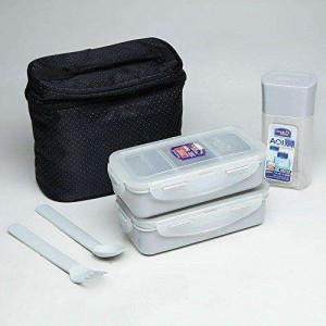 Locknlock Medium Lunch Box Set With Bag, Spoon And Fork, 3 Pieces Lunch Boxes | 41ZENVPAY