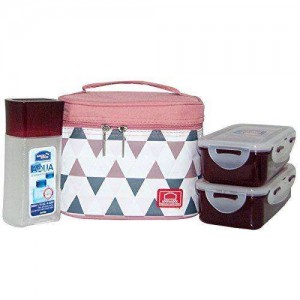 Locknlock Plastic Lunch Box Set With Bag, 3-pieces, Pink Lunch Boxes | 93WKTMRHG