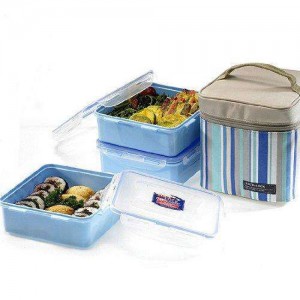 Locknlock Plastic Lunch Box Set With Insulated Stripe Bag, 3 Pieces, Blue Lunch Boxes | 72PZXOAIG