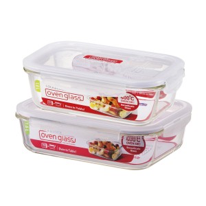 Locknlock Rectangle 1ltr x 1.6ltr - Pack Of 2 Glass Food Container | 30DAUBWEI