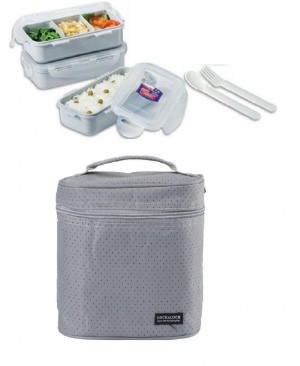Locknlock Small Lunch Box Set With Bag, Spoon And Fork, 3-pieces Lunch Boxes | 65DTNSELB